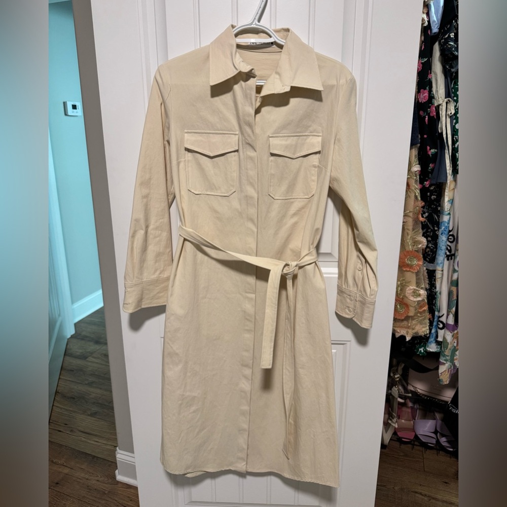 Zara Cream Belted Shirt Dress
